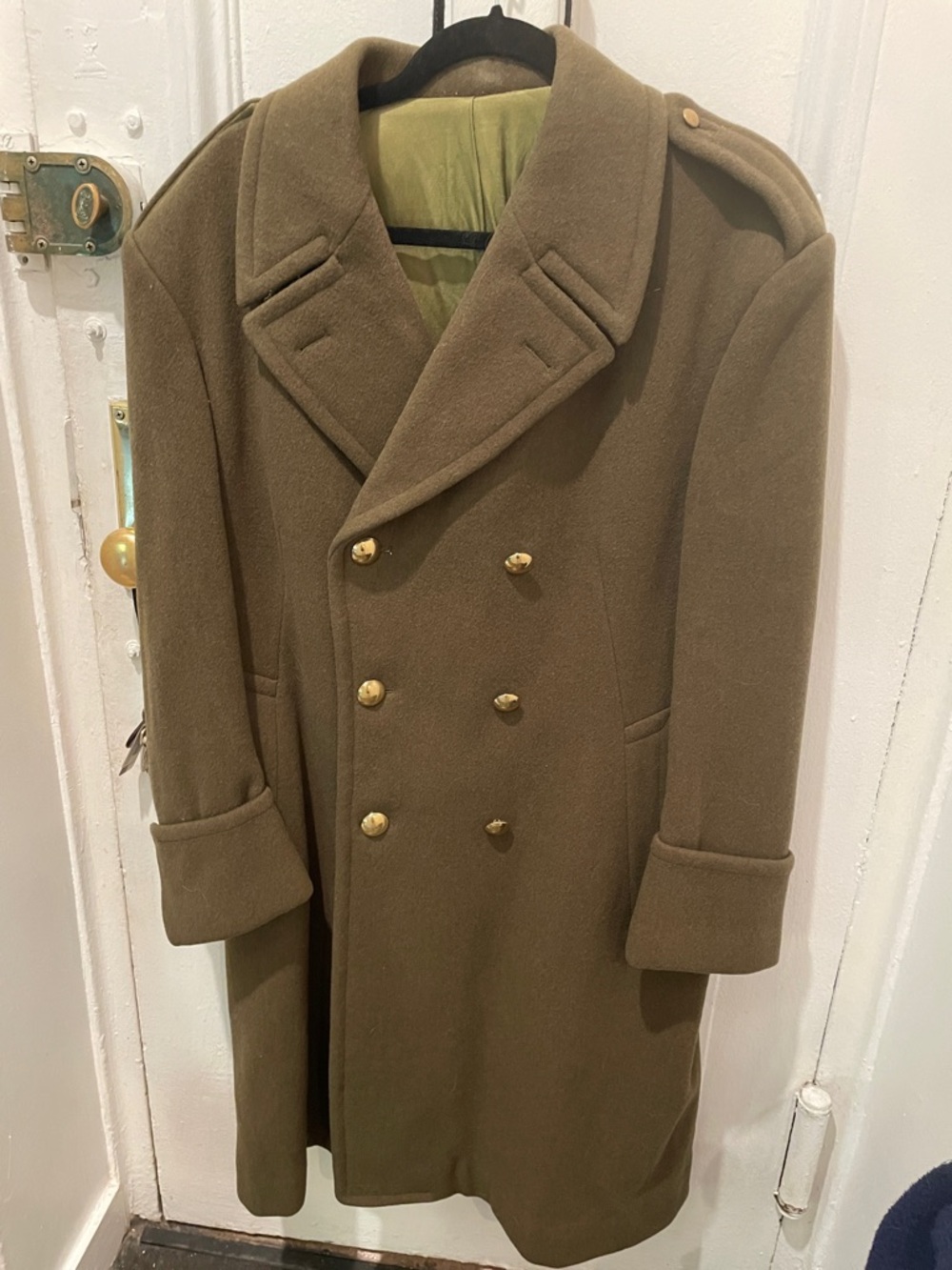 Paul Boye Sete 1969 Olive Green Double-Breasted Military-Style Wool Coat.